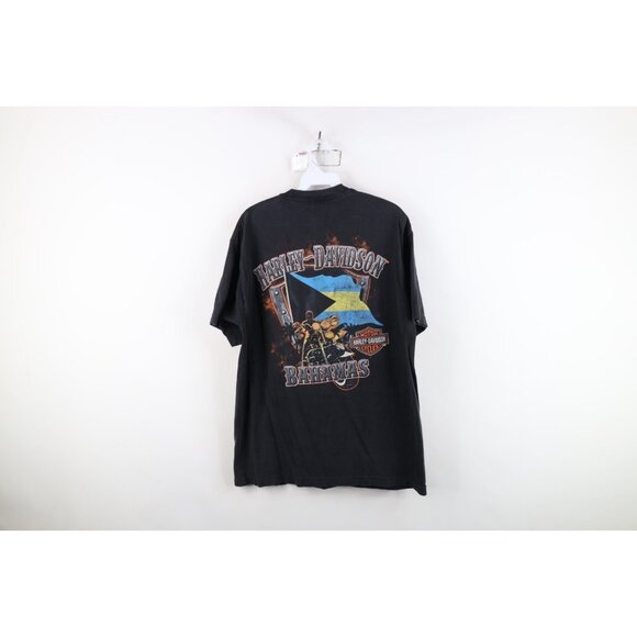Vintage Y2K Harley Davidson Mens Large Faded Spell Out Bahamas T-Shirt Black - Picture 13 of 15